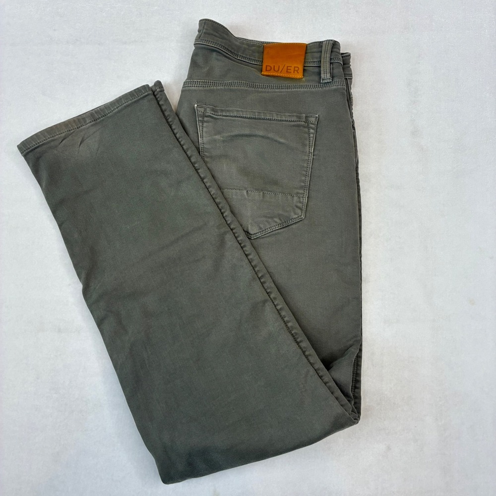 DU/ER Performance Pants Mens 34x32 Olive Gray Straight Fit Pimlico Tech Chino